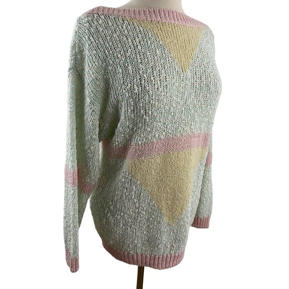Vintage 80s Here's a Hug Knit Sweater Pastel Loose Knit Chenille - Picture 4 of 7